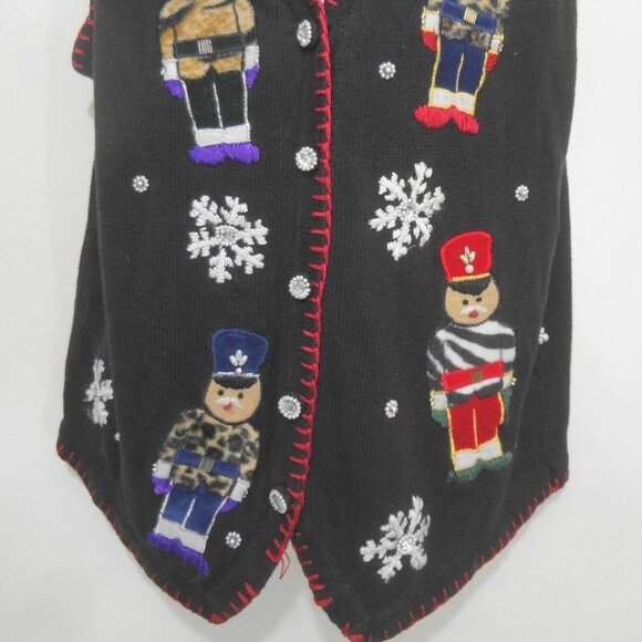 Ugly Christmas Sweater Vest M Black w Toy Soldiers Snowflakes Lord & Taylor - Picture 2 of 8
